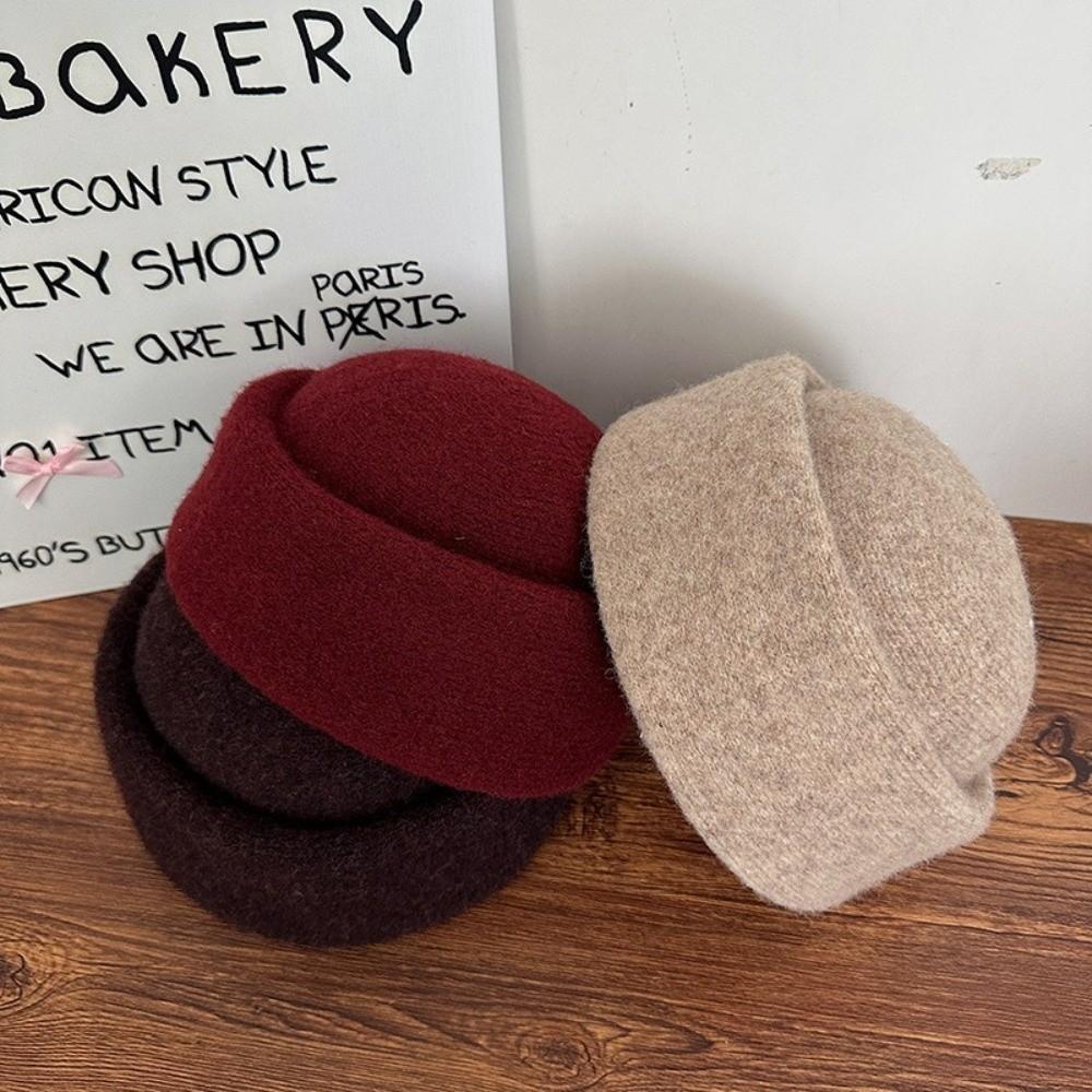 Skin-friendly Knitted Pillbox Hat Structured Fedora Hat Fashion Painter Hat  Dinner