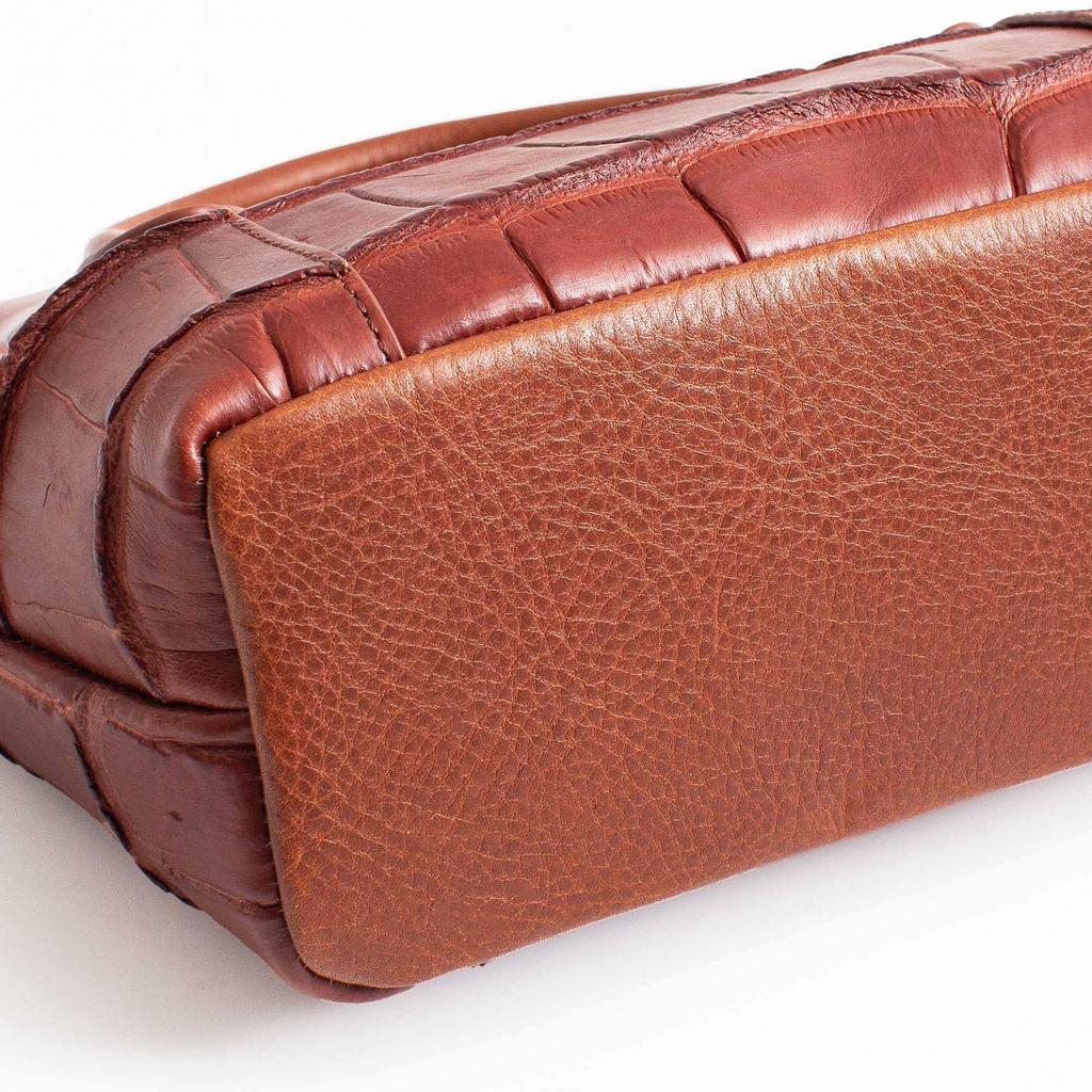 LEATHER CRAFT COMPANY Small Shoulder Bag with Semi-Matte Crocodile Leather Finish (Brown, LCR-1218M)