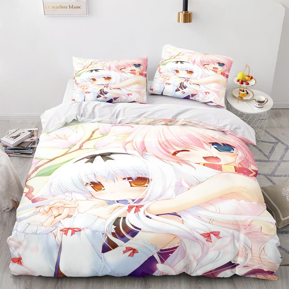 Kawaii Girl Bedding Set Single Twin Full Queen King Size Anime Girl Bed Set Aldult Kid Bedroom Duvetcover Sets 3D Pr Twin S