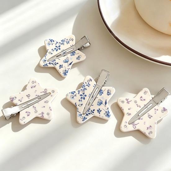 Traceless Hair Clip, Five-Pointed Star Shape Hair Pin with Floral Pattern, Compact Versatile Hair Accessories