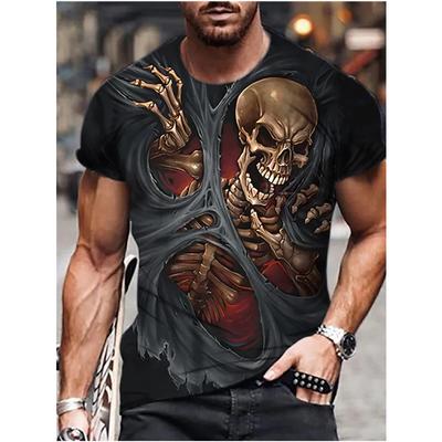 T-shirt 3D Printed Skull Pattern Summer Men's Hip Hop Street Style T-shirt Top Oversized Comfortable Casual Crewneck T-shirt
