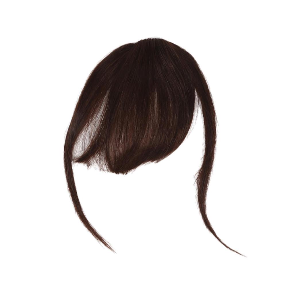Human Bangs Natural Brown Middle Part Wispy Bang Hair Clip In Bangs Fringe Hairpiece for Women Clip On Air Bang