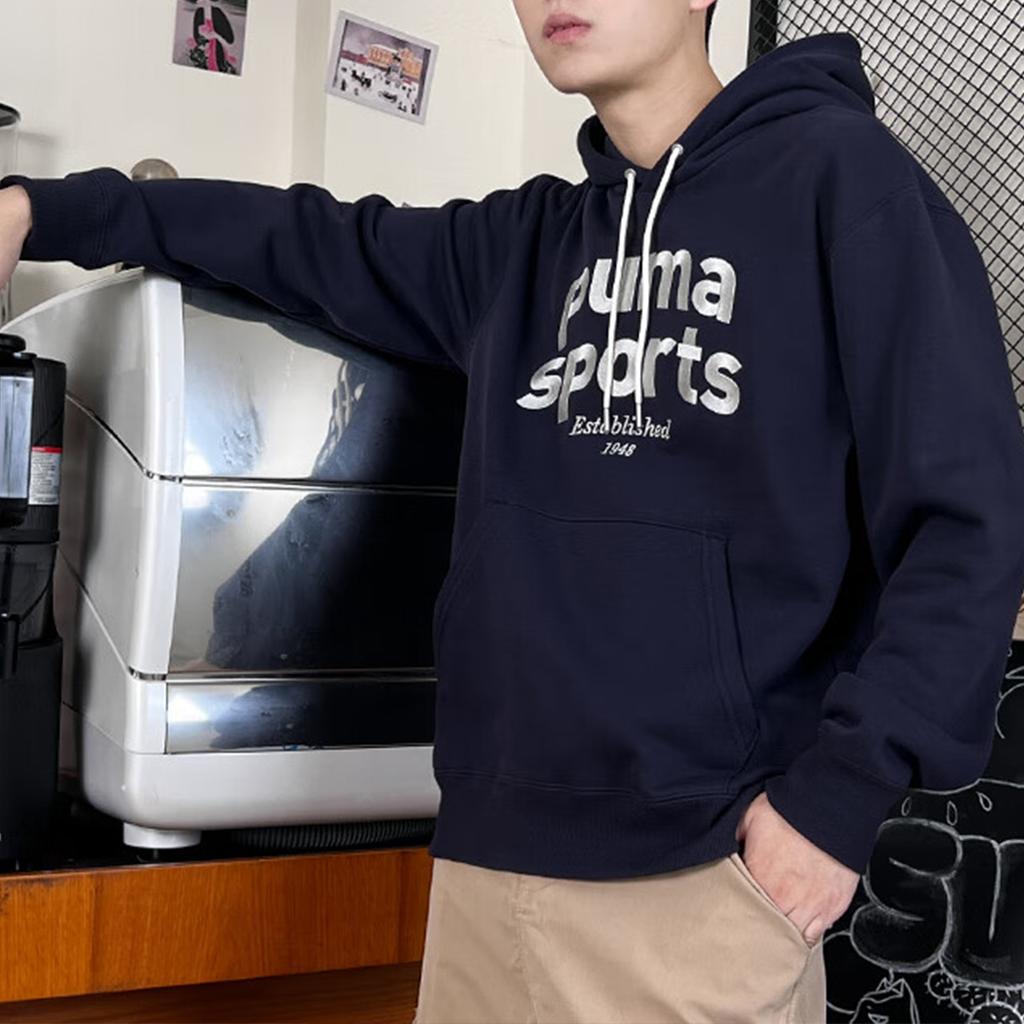 Puma Letter Hooded Long Sleeve Casual Sweatshirt Men Sweatshirt Navy-Blue 625313-16