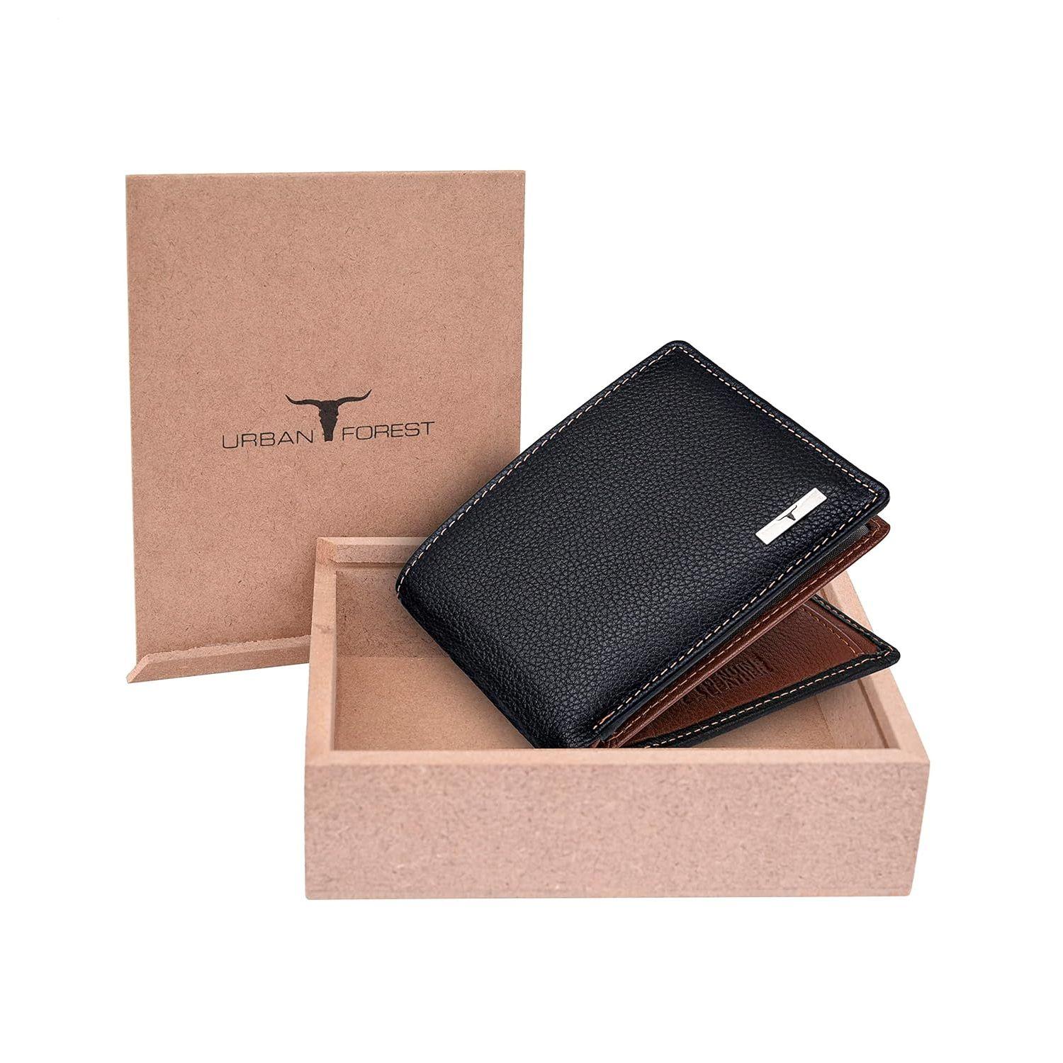 Мужской кошелек Kyle из черной/красной кожи - упакован в премиальную деревянную коробку — фото 3