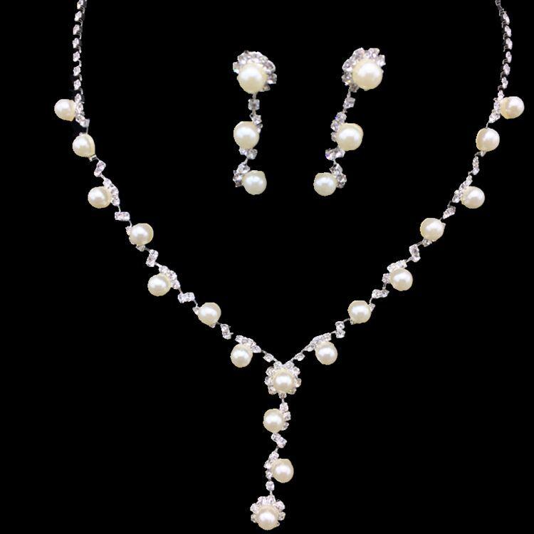 Elegant Pearl Rhinestone Bridal Necklace Set