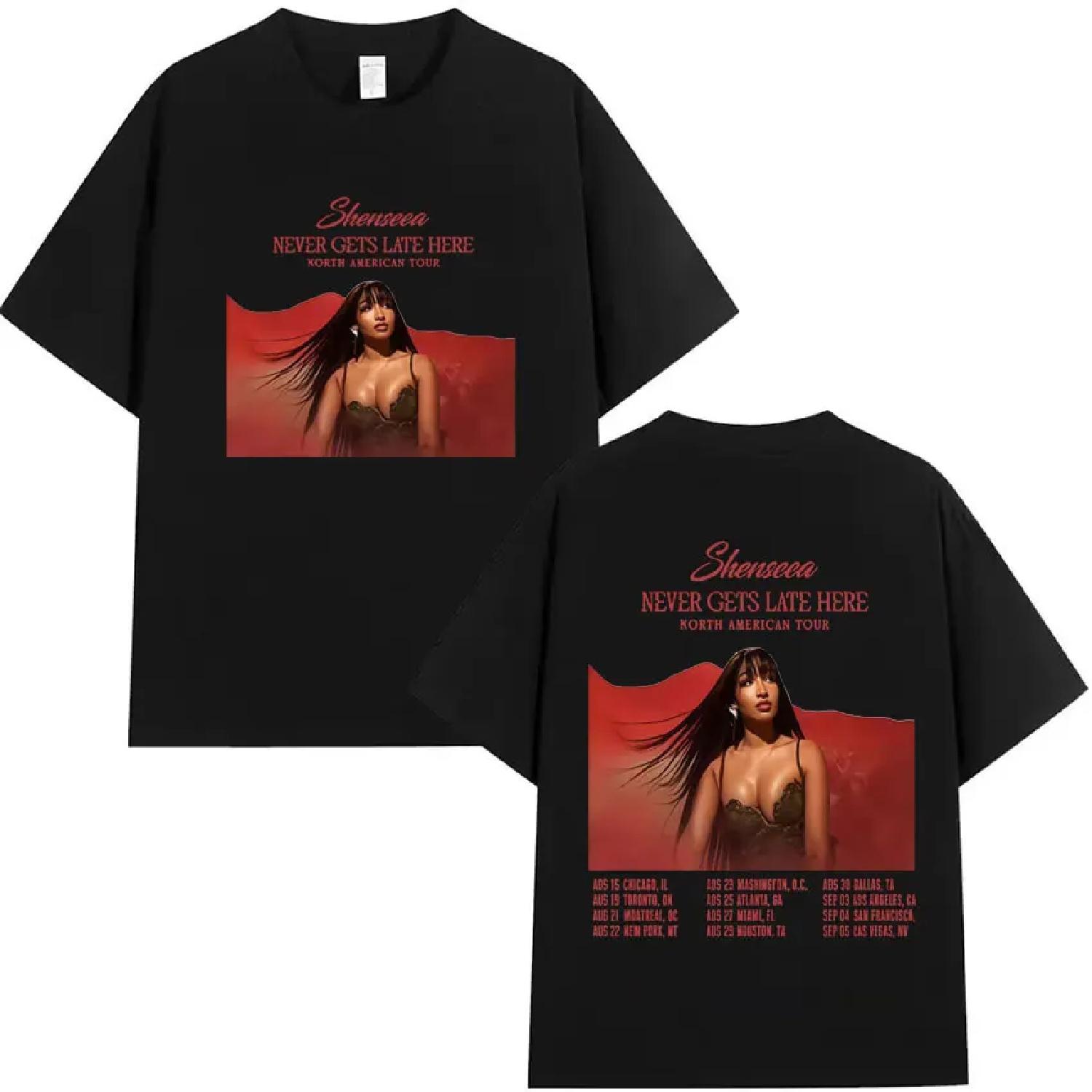

Hip Hop Shenseea Never Gets Late Here Merch T-shirt Crewneck Short Sleeve Cotton Tee Mens Women High Quality Streetwear Y2K Tops XXXXXL чорний