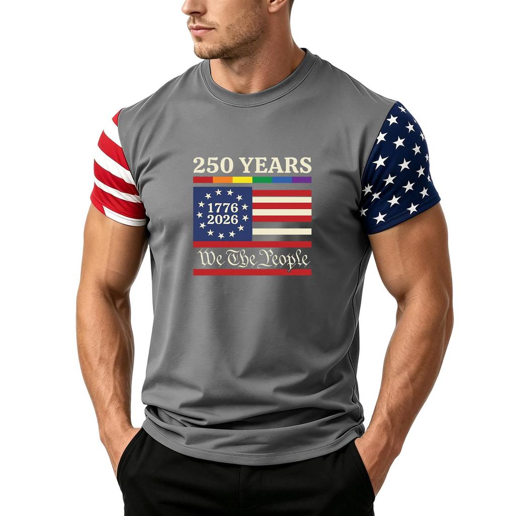 Men's Independence Day Flag Print Short Sleeve T-Shirt, Loose Casual Daily Summer Tops