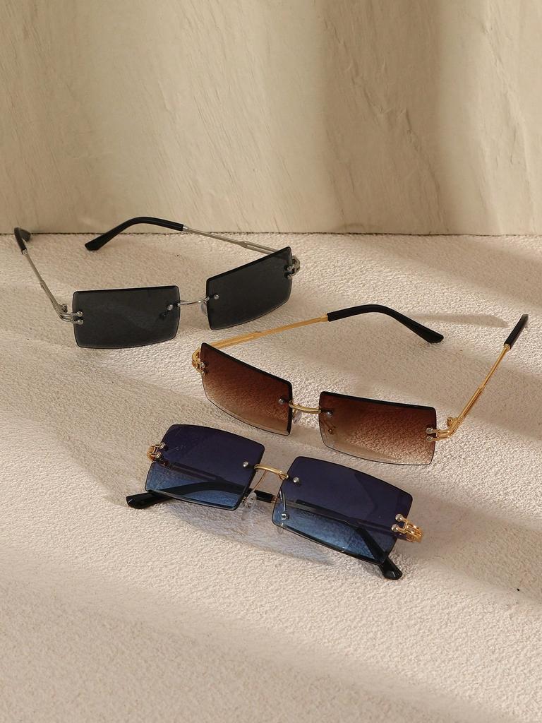 1/2/3 PC S Fashion Rectangular Metal Rimless Women Sunglasses For Men Daily Life Shades Eyewear Accessories.