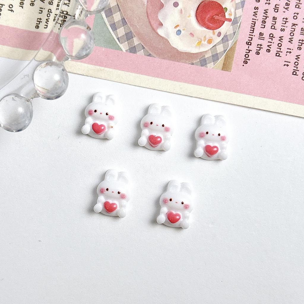 Cartoon Rabbit Nail Art Accessories Cute 3D Heart Blush Bunny Handmade DIY Nail Wearable Nail Decorations