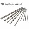 Multiple materials Round Shank Diameter High-speed Steel Straight Shank Long Sturdy Wear-resistant Twist Drill Set 9Pcs