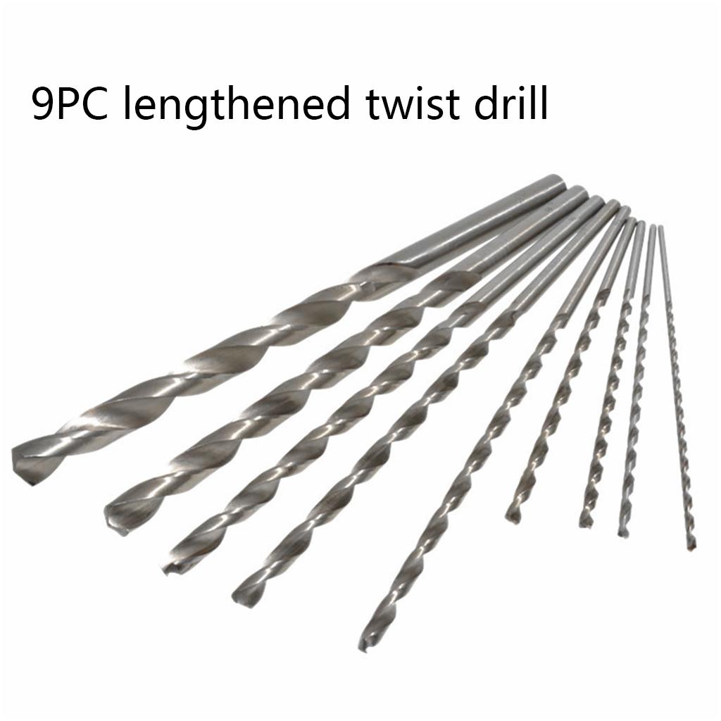 Multiple materials Round Shank Diameter High-speed Steel Straight Shank Long Sturdy Wear-resistant Twist Drill Set 9Pcs