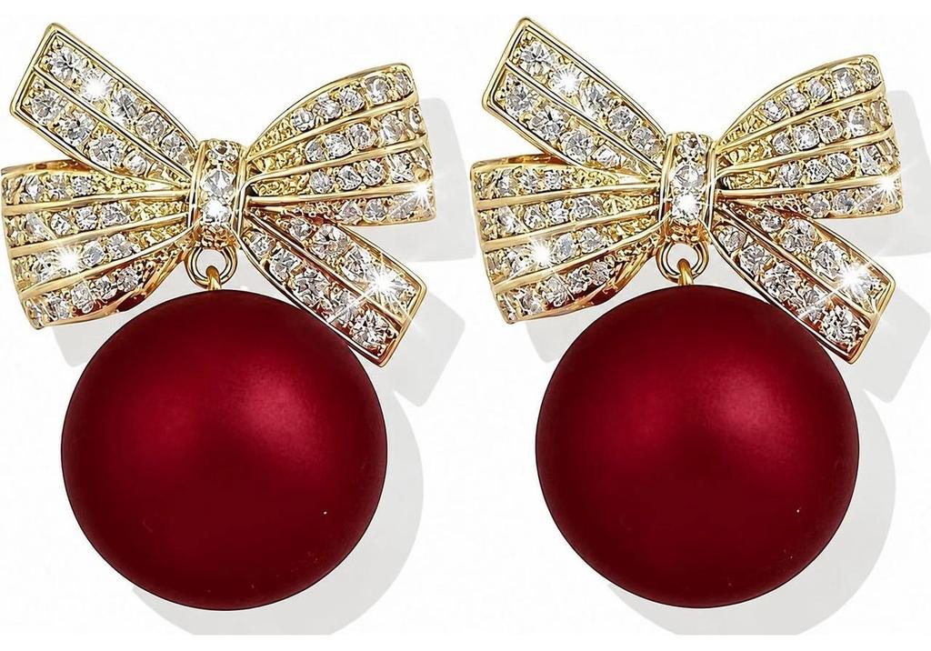 S925 Silbernadel Rote Perle Diamant Ohrringe - Nischendesign, Luxuriöser Weihnachts-Stil, Europäische & Amerikanische Mode.