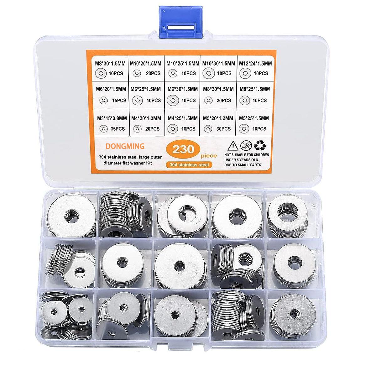 

Набор плоских шайб 230 шт. нержавеющая сталь 304 нестандартная плоская шайба/M3M4M5M6M8M9M10M12/коробка 230pcs