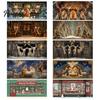 Seasonal Celebration Props Christmas Garage Door Cover, Winter Reindeer Barn/Santa Shop/Nativity Scene Holiday Party Backdrop Banner, Large
