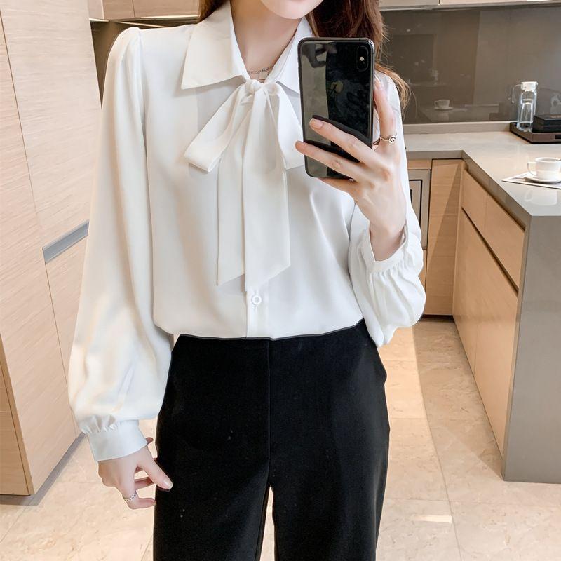 

Autumn New Shirt Chiffon Long Sleeve Professional Bow White S