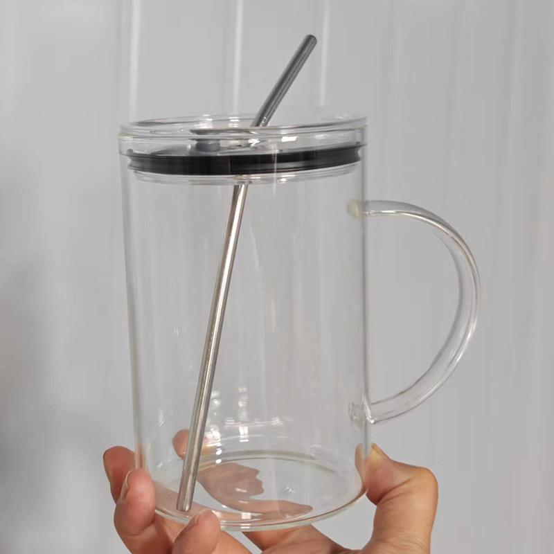 1L Drinking Glass Tumbler With Lid And Straw Glass Coffee Cup Glass Mug Milk Juice Cup Transparent Cup Juice Mocha Cups