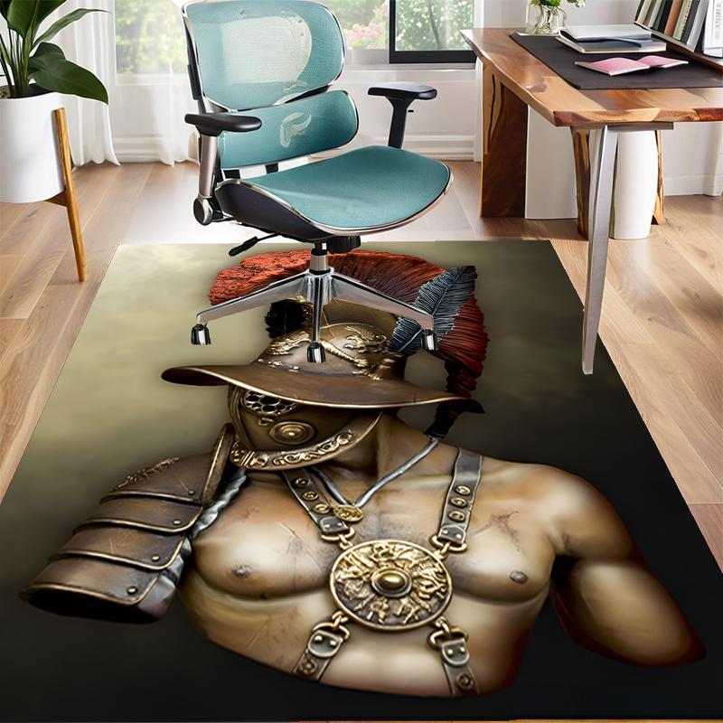 Gladiator Helmet Polyester Carpet, Soft Indoor Mat for Office Chair, Living Room, Computer Desk - Decorative Home Office Rug Design