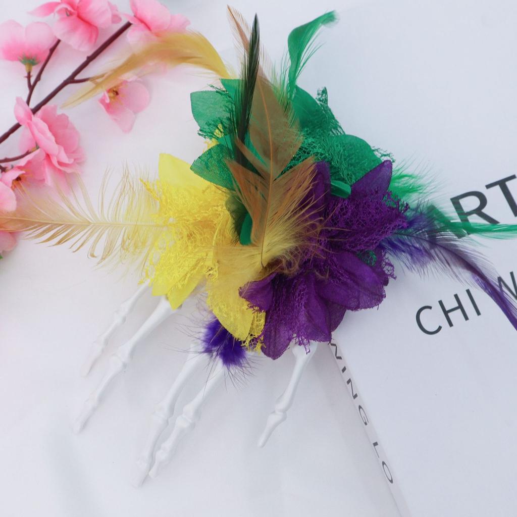 Halloween skull palm headdress, gothic imitation rose lace hairpin, scary atmosphere costume props