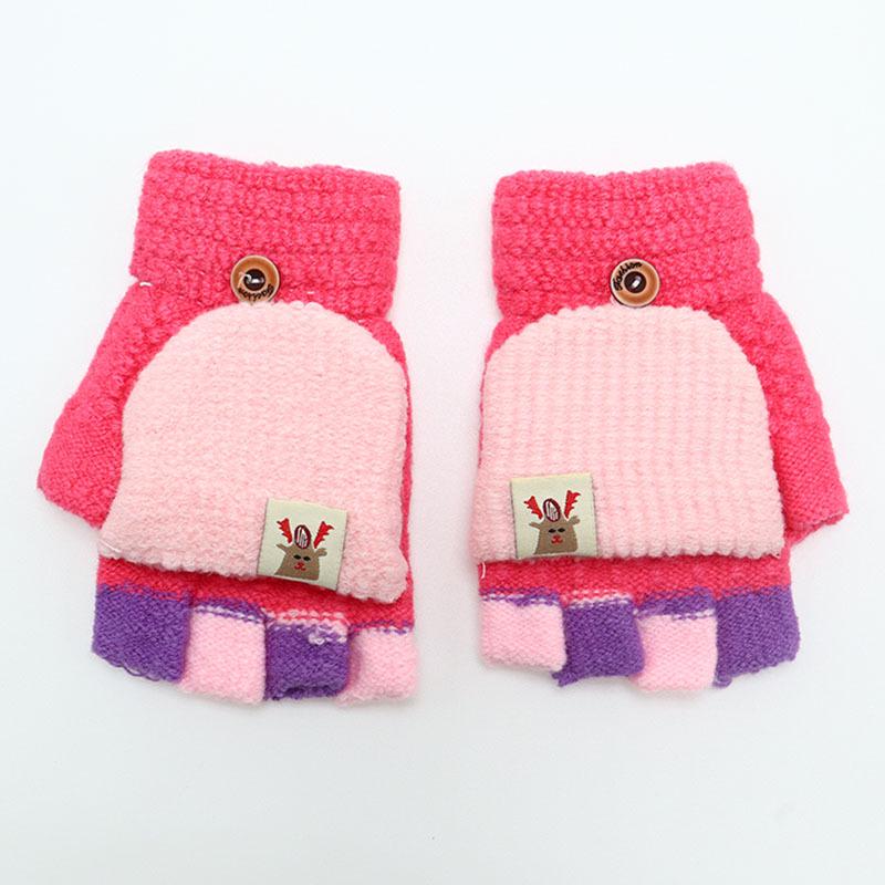 Children's Winter Wool Flip-Top Gloves - Warm, Cartoon Design for Elementary Boys & Girls