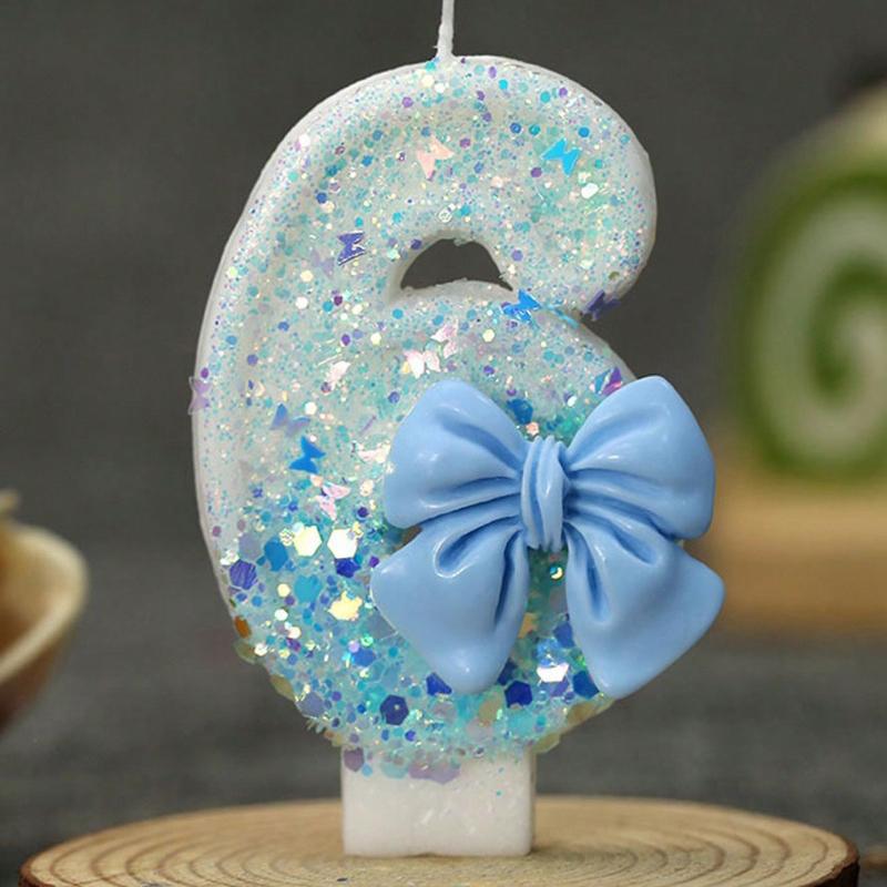 

1pc Handmade Birthday Candle Party Celebration Supplies Decorative Candle Blue Bowknot Creative Digital Candle For Birthday Cake