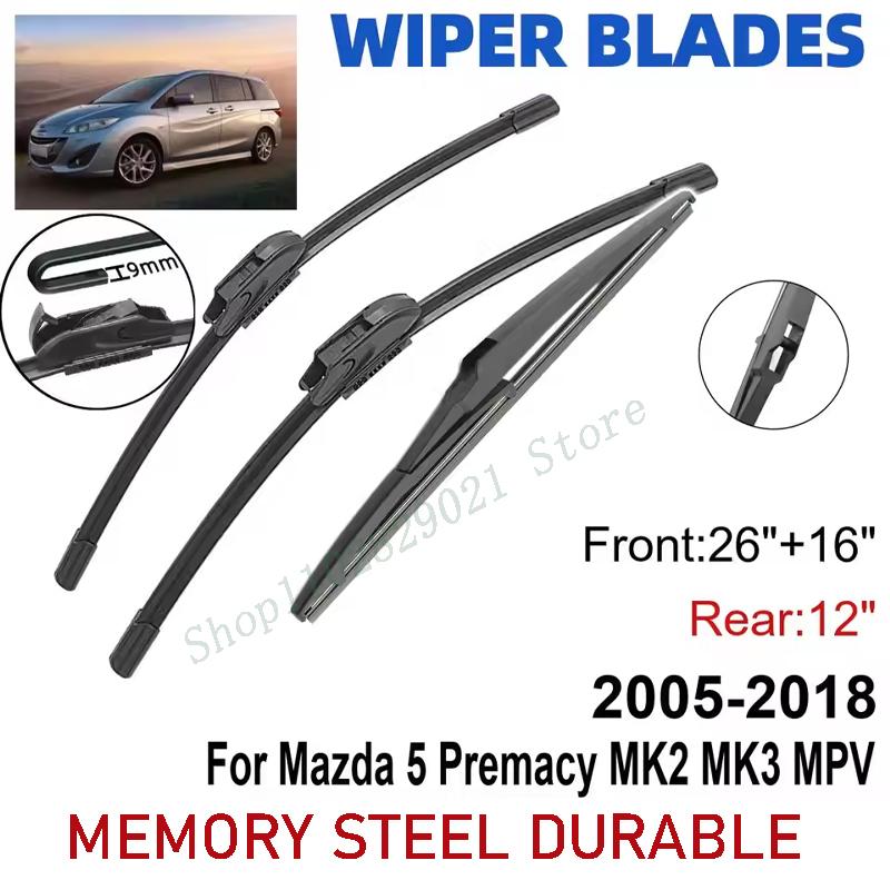 

3PCS For Mazda 5 Premacy MK2 MK3 MPV 2005-2018 26 + 16 + 12 Front Rear Wiper Blades Windshield Windscreen Window чёрный