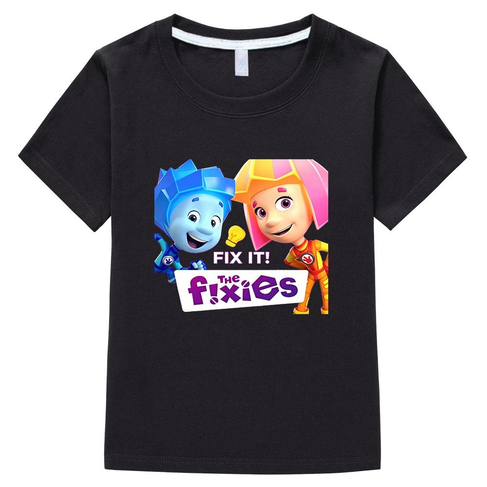 

Фиксики 100% Хлопок Детские Новые Футболки Смешной Мультяшный Принт Футболка Для Девочек Малышей Мальчиков Короткий Рукав Детские Топы Летние 100 чёрный