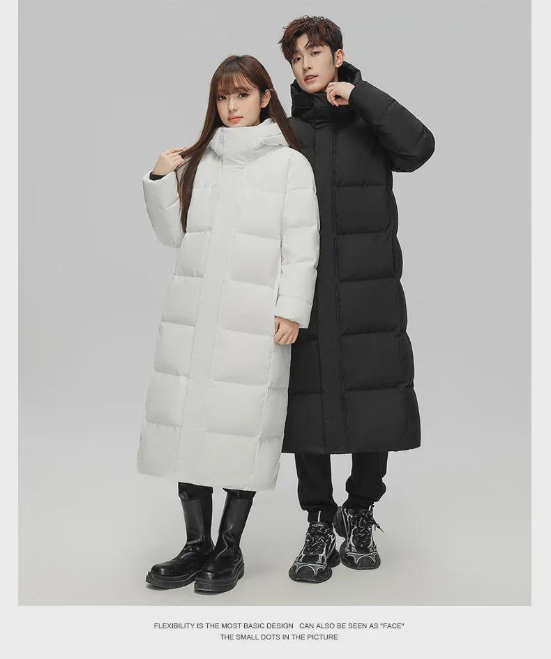 Unisex Long Over-the-Knee Thick White Duck Down Jacket - Winter Chinese Opera Style