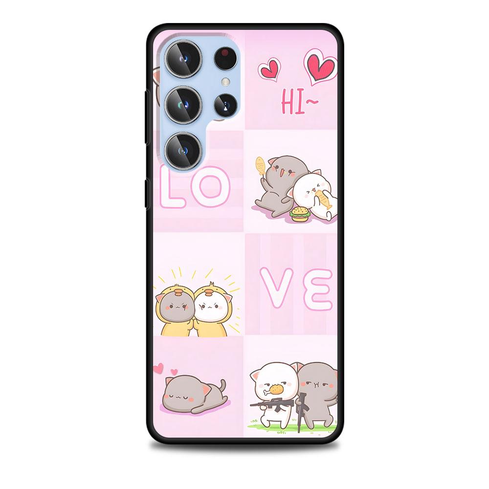 Peach And Goma Cat Case for Samsung Galaxy S23 S21 S20 FE S24 S22 Ultra S10 S10e S9 Plus Soft Black TPU Phone Cover Bumper