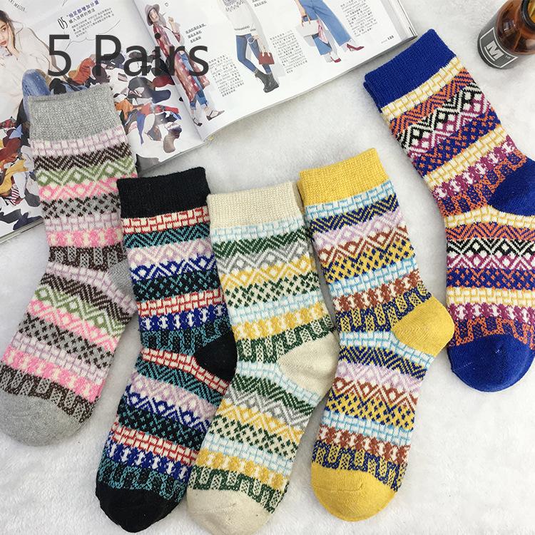 

5 пар зимних квадратных утолщенных теплых женских носков из кроличьей шерсти 5 pairs