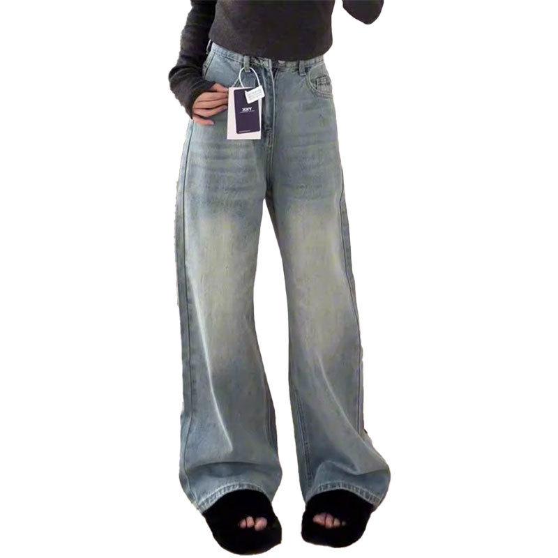 Women's Light Color High-Waist Wide Leg Jeans - Plus Size, Loose Fit, Slimming for Pear Shaped Body, Summer Style