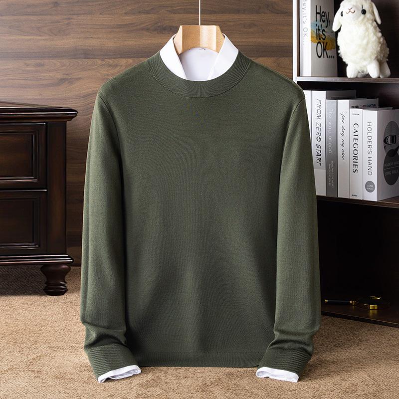 Men's 100% Pure Wool Half-High Neck Sweater, Machine Washable, Thick Base Layer - 2025 Autumn/Winter New Style