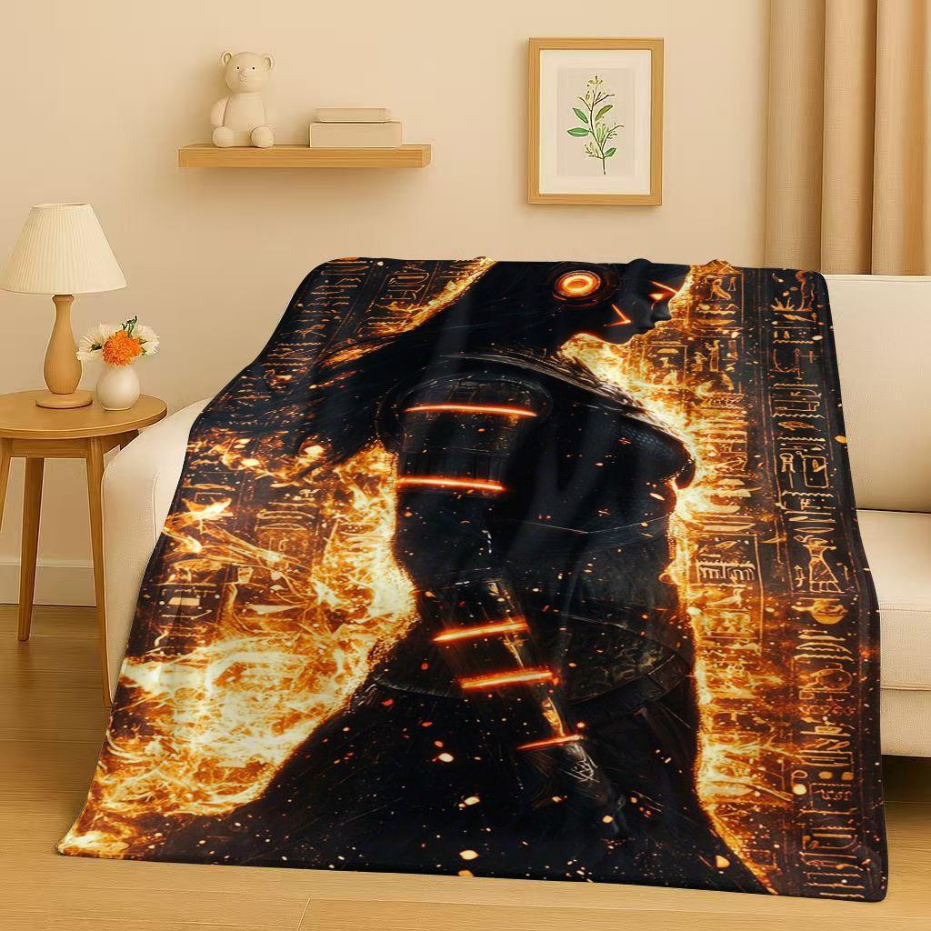 Toter Gott Anubis Pharao Altes Ägypten Mythologie Cartoon Flanelldecke, Ultraweiche Plüschdecke für Zuhause Schlafzimmer Bett Sofa Abdeckung