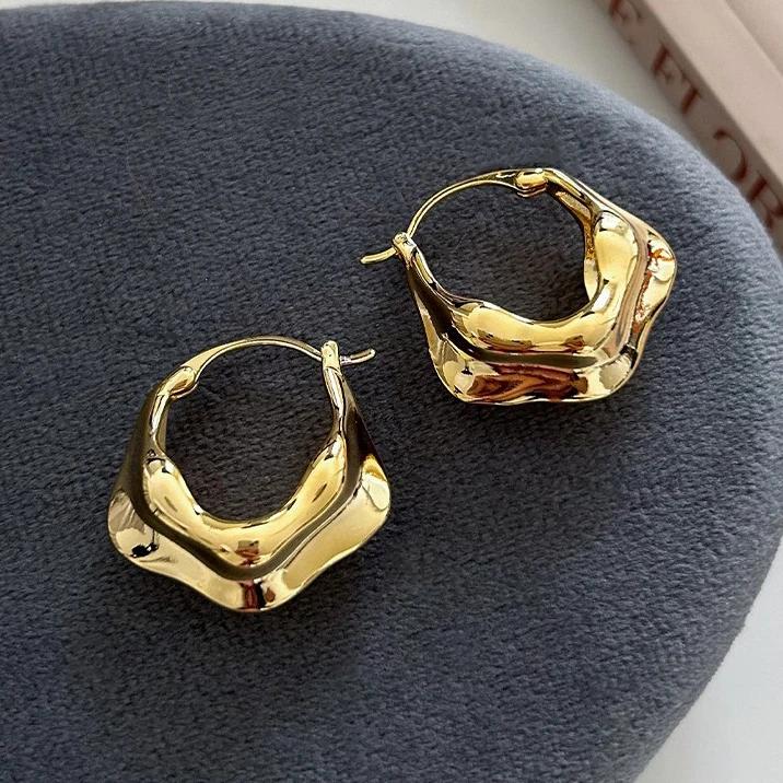 Real  Sterling Silver Minimalist Irregular Geometric Hoop Earrings for Women Exaggerated Vintage Fine  Accessories