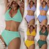 New Solid Color Pit Strip Deep V Backless Sexy Bikini Split Swimsuit Swimsuit