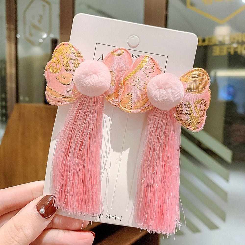 Ball Red Butterfly Children Barrettes Duckbill Clips Chinese Hanfu Hair Clips Festival Hairpins