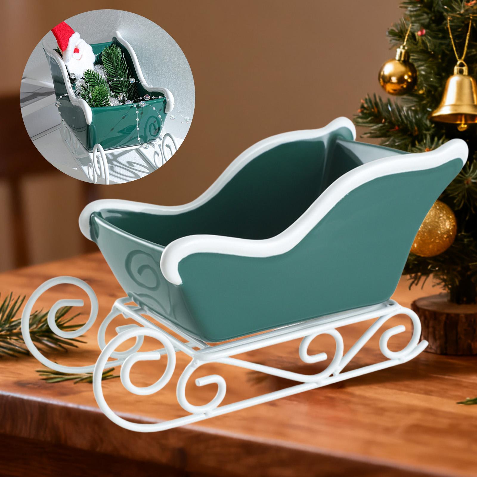 

Christmas Sleigh Table Ornament Sled Shaped Bin Party Supplies Display Candy Bowl Storage Basket for Present Holiday Festive зелений