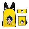 Classic WONDER EGG PRIORITY 3D Print 3pcs/Set Pupil School Bags Laptop Daypack Backpack Inclined Shoulder Bag Pencil Case