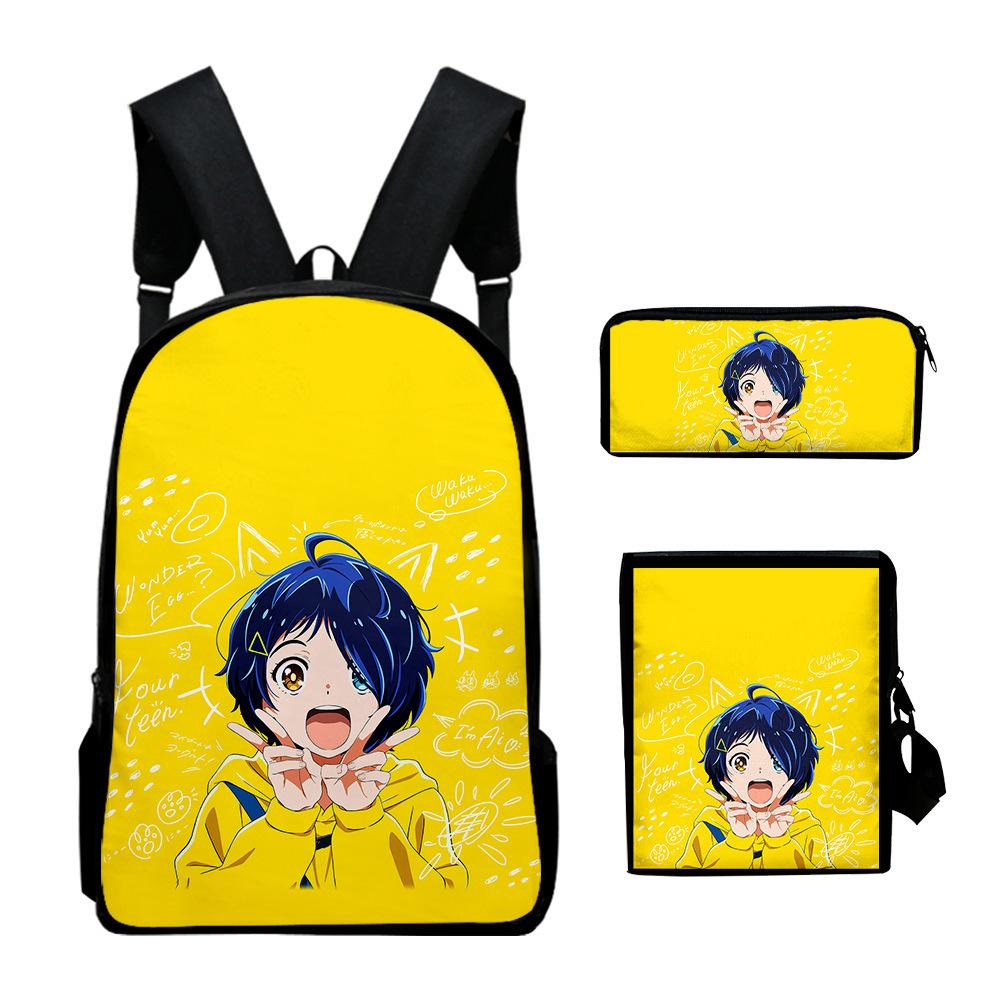 Classic WONDER EGG PRIORITY 3D Print 3pcs/Set Pupil School Bags Laptop Daypack Backpack Inclined Shoulder Bag Pencil Case