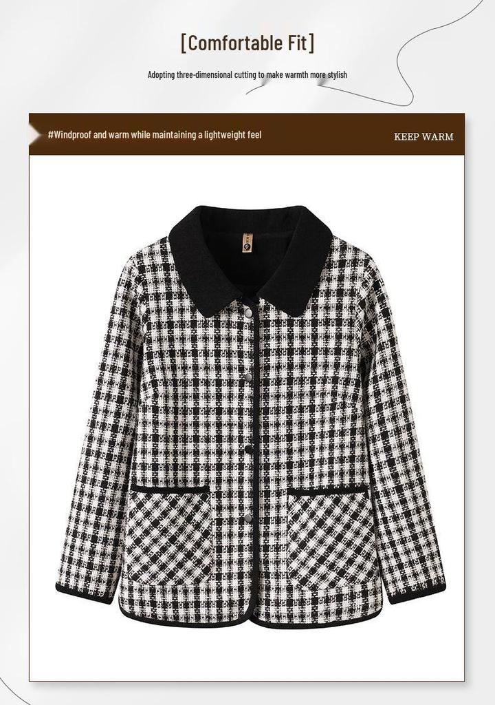 Spring & Autumn Plaid Lapel Jacket for Middle-Aged & Elderly Mothers - Elegant & Stylish 2026