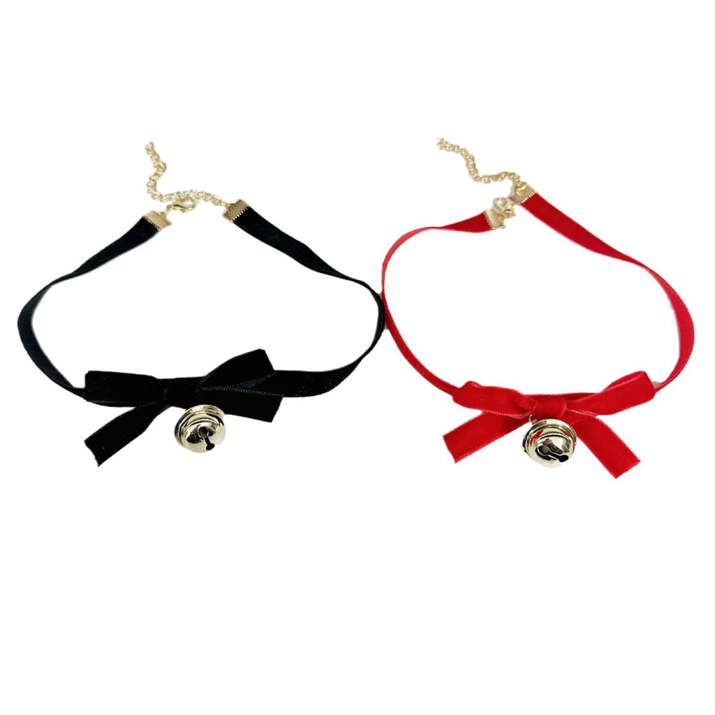 Exquisite Weihnachts-Samtschleife Glocken-Choker-Halskette für Damen