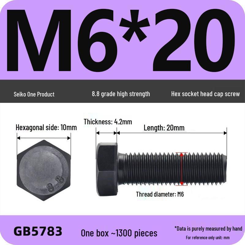 Black High-Strength Grade 8.8 Hex Bolt Screw Set (M4-M12)
