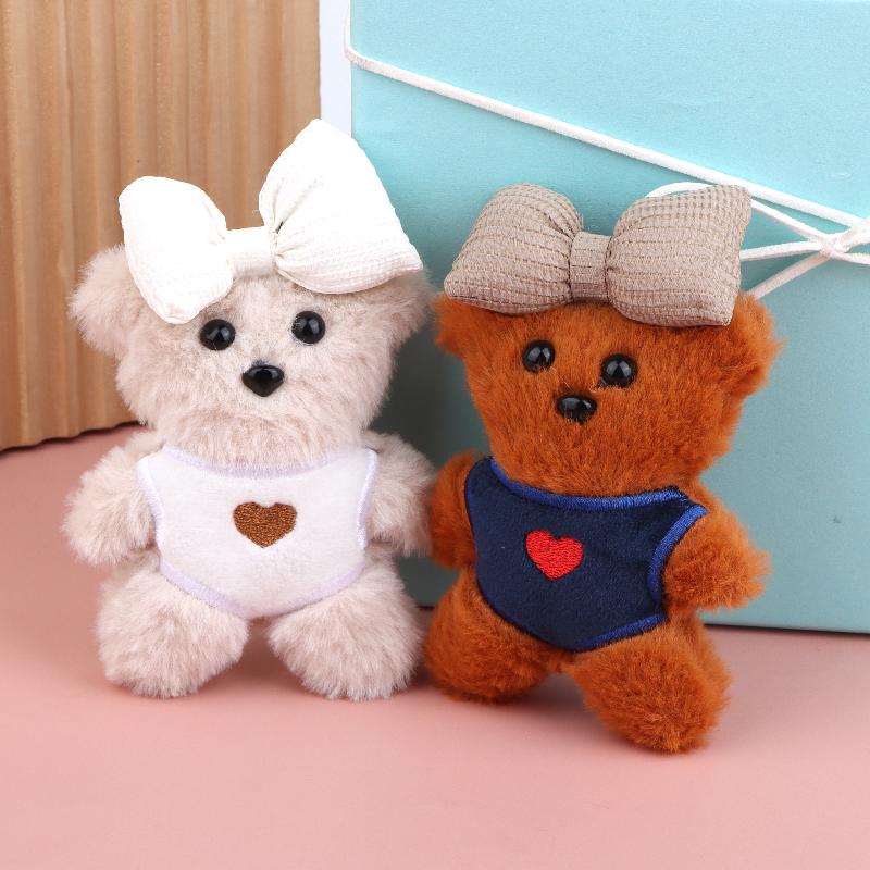Cute Bow Tie Bear Plush Keychain Cartoon Stuffed Doll Keyring Pendant Bag Charms Couple Backpack Hanging Decoration Lovely Gifts