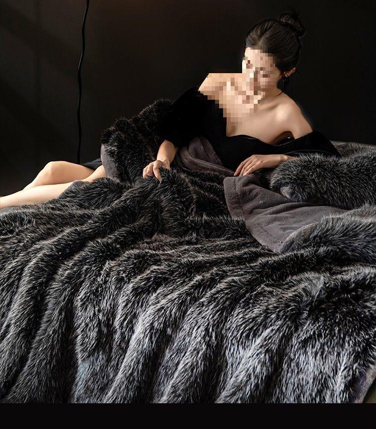 G5Z Luxus-Kunstfuchsfell-Decke - Extra dicke Winter-Raschel-Tagesdecke