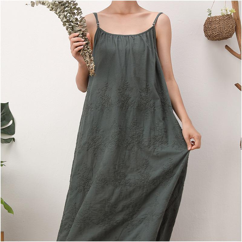 Spring/summer Day Mori Woman Fresh Sweet Solid Color Dress Embroidered Loose Waist with Waistband Base Long Dress