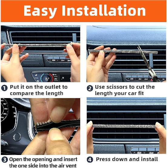 NBTEPEM Bling Car Air Conditioner Decoration Strip for Vent Outlet, 10 PCS Universal Rhinestone Car Vent Outlet Trim Decorations, Bling Interior