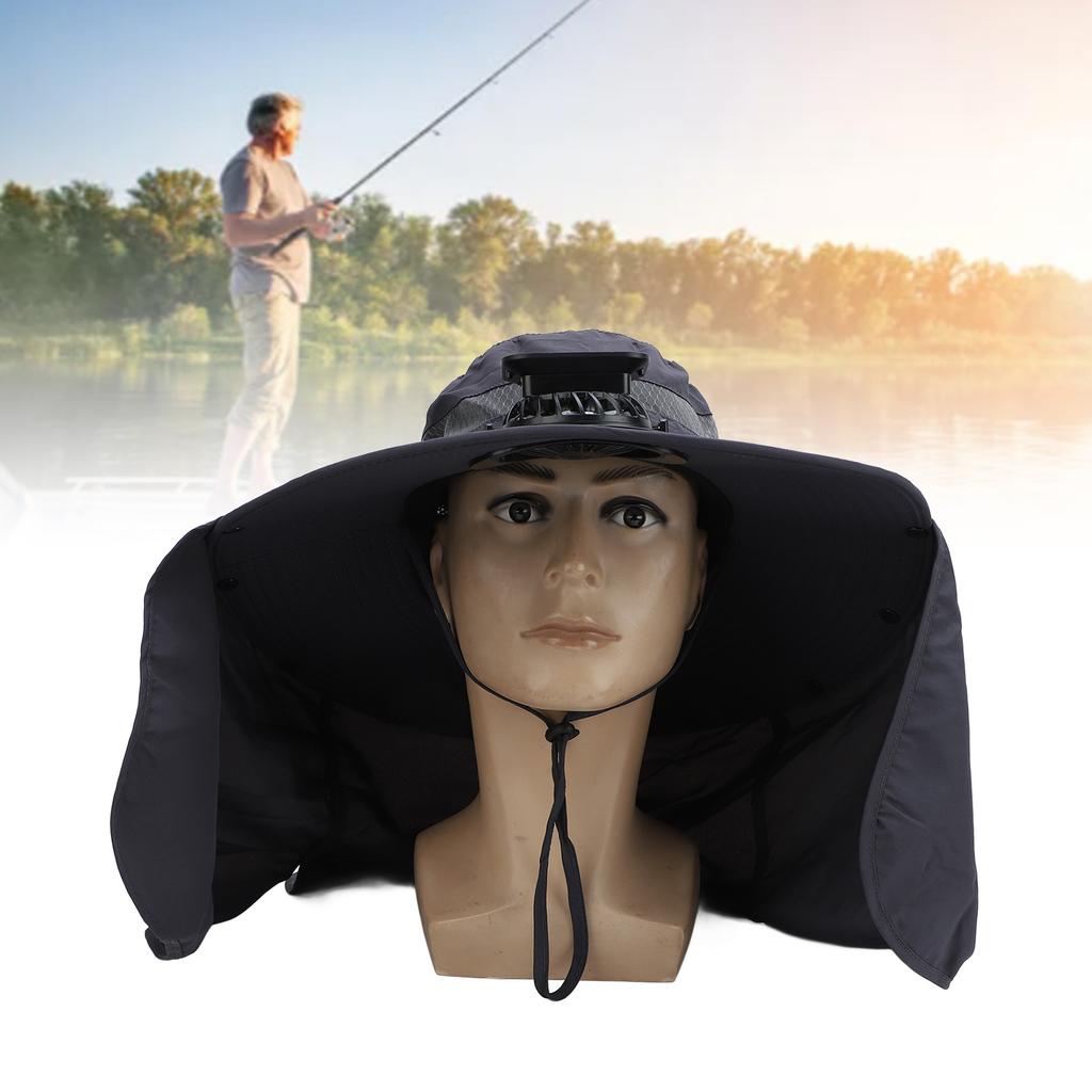 Sun Hat with Solar Fan 3 Wind Speeds Outdoor UPF50 Sun Hat Wide Brim Fishing Hat with Neck Flap USB Charging