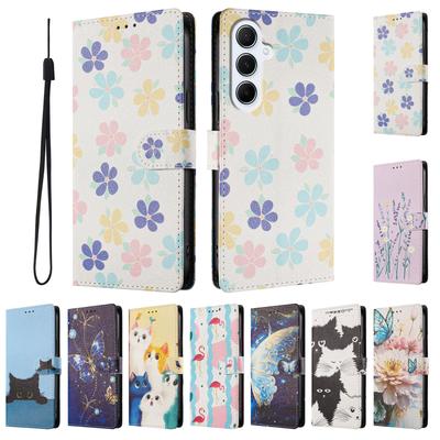 Piniginė Gėlių Odinis Telefono Dėklas Skirtas Samsung Galaxy A17 A07 A56 A36 A26 A16 A06 A55 A35 A25 A15 A05 A05S 4G 5G Dangtelis