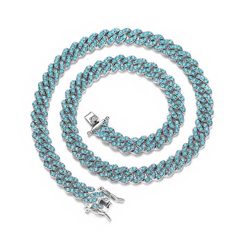 

POMOiii Европейское и американское ожерелье в стиле хип-хоп, мужское 9 мм аквамариновое кубинское ожерелье-цепочка в стиле хип-хоп