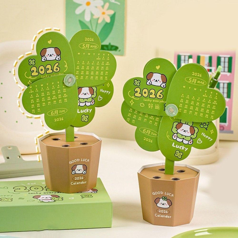 Leaf Shape Potted Plant Shape Calendar Paper Standing Desk Calendar Creative Pen Holder  For Home