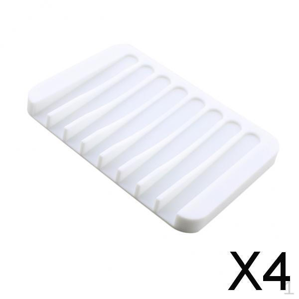 

4x Comb Drain Soap Dishes Holder Silicone Anti-slip Rack for Kitchen/Counter Top, Keep Bars